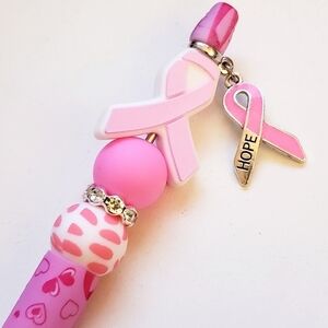 Handmade Breast Cancer Hope Charm Beaded Silicone Focal Bead Pen